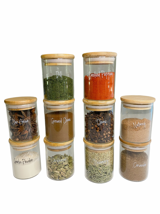 Individual Glass Spice Jars with Bamboo lids