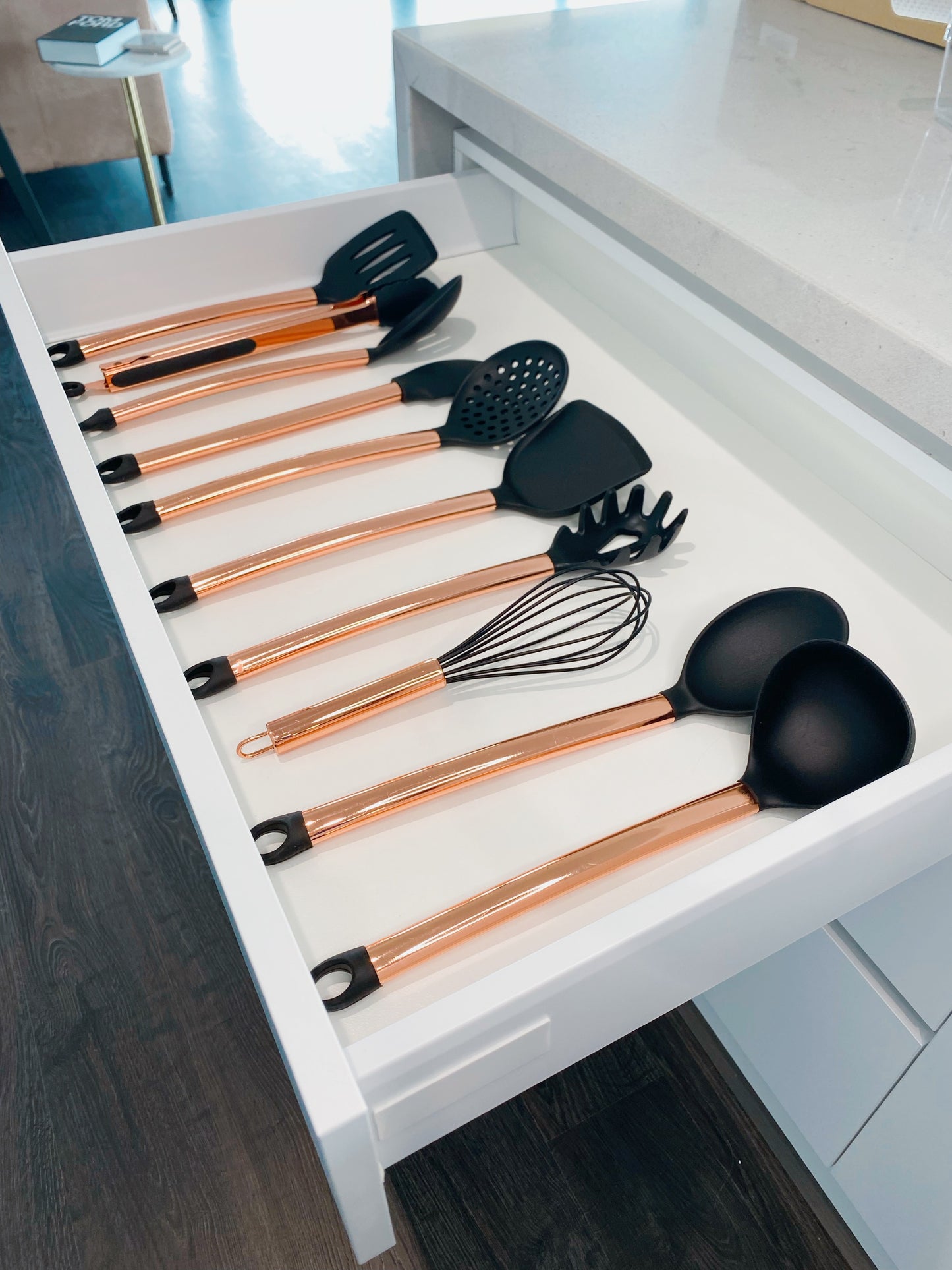 12 piece rose gold utensil set