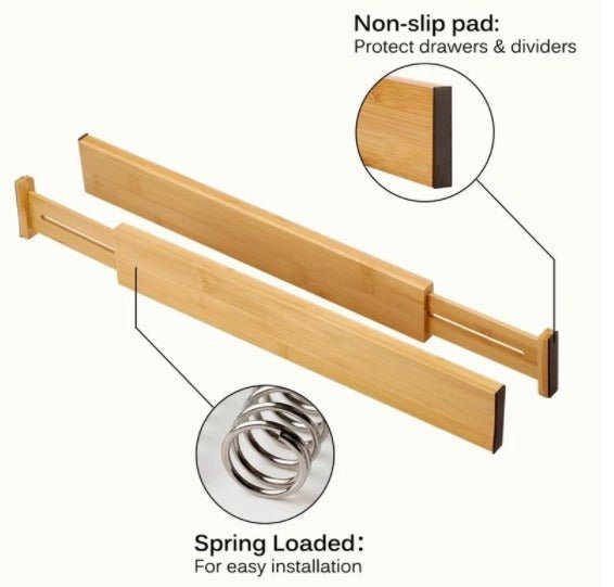 Drawer Dividers 4 Pack, adjustable bamboo - Organisation Station AU