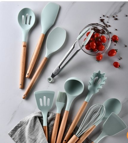 Mint Kitchen Utensil Set With Bamboo Handle - Organisation Station AU