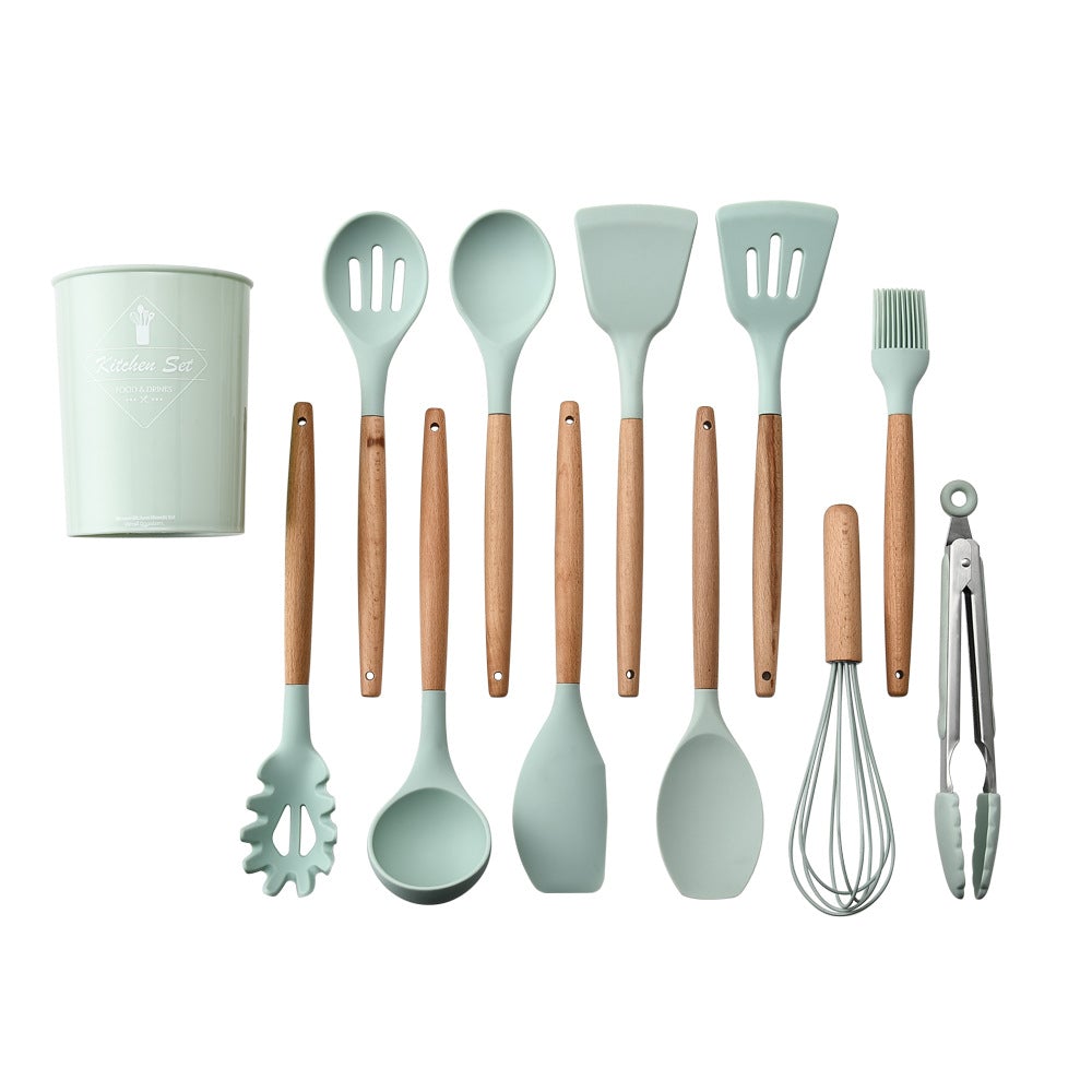 Mint Kitchen Utensil Set With Bamboo Handle - Organisation Station AU