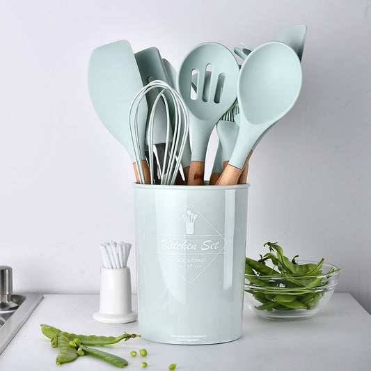 Mint Kitchen Utensil Set With Bamboo Handle - Organisation Station AU