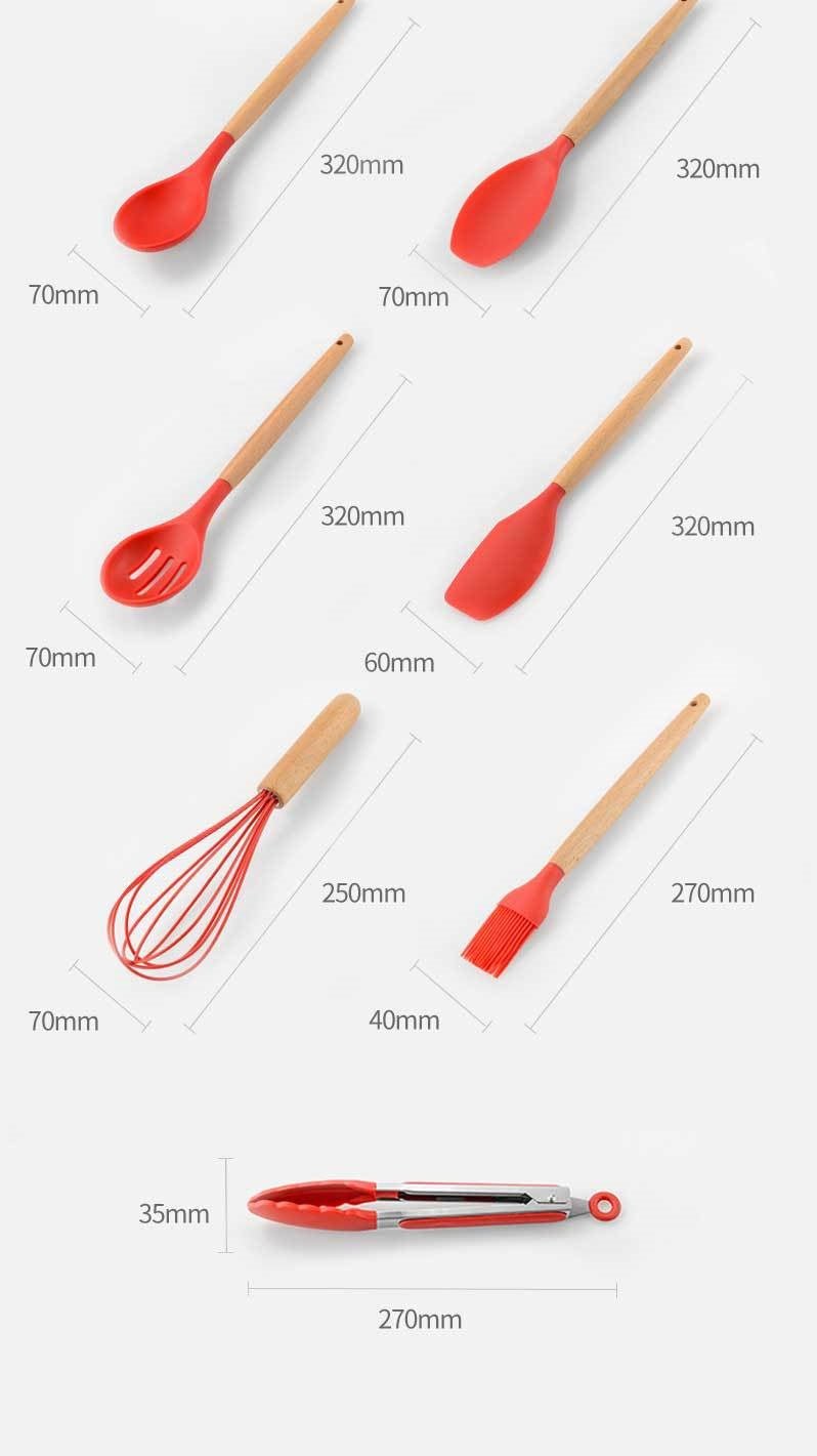 Red Kitchen Utensil Set With Bamboo Handle - Organisation Station AU
