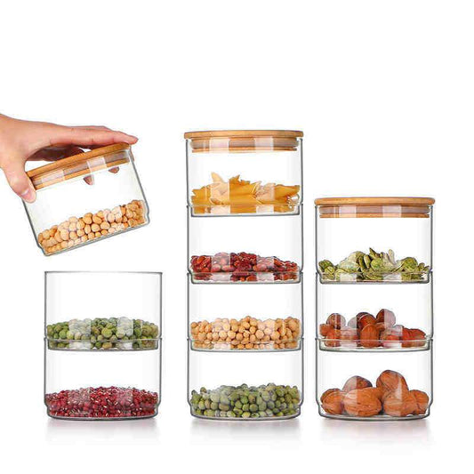 Stackable Glass Jars with Bamboo Lid - Organisation Station AU