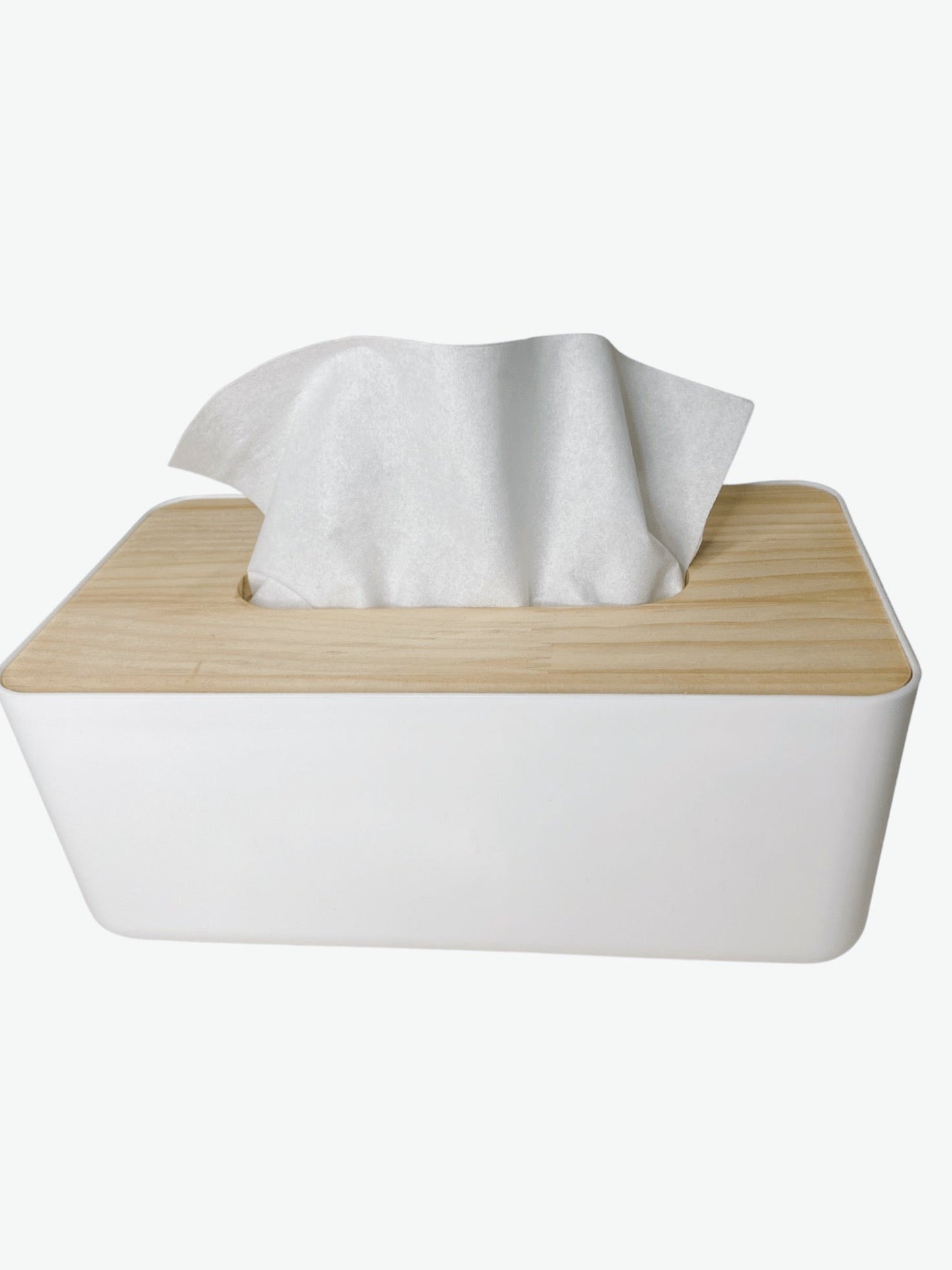 White Tissue Box with Wooden Lid - Organisation Station AU