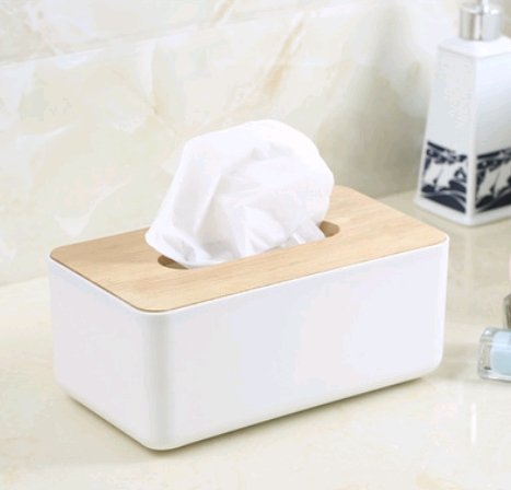 White Tissue Box with Wooden Lid - Organisation Station AU