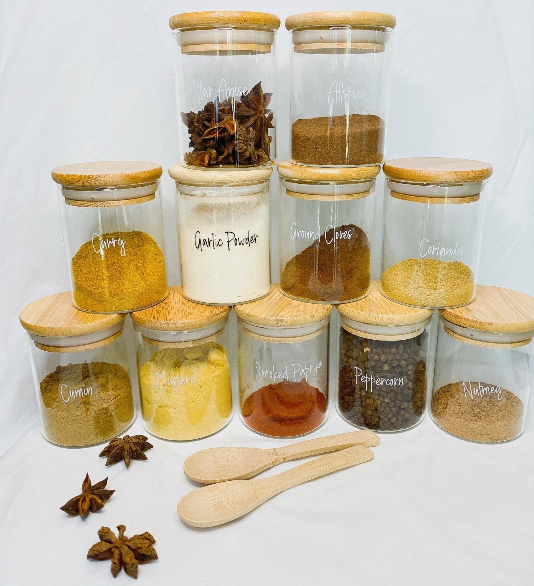 Glass Spice Jars with Bamboo lids - Organisation Station AU