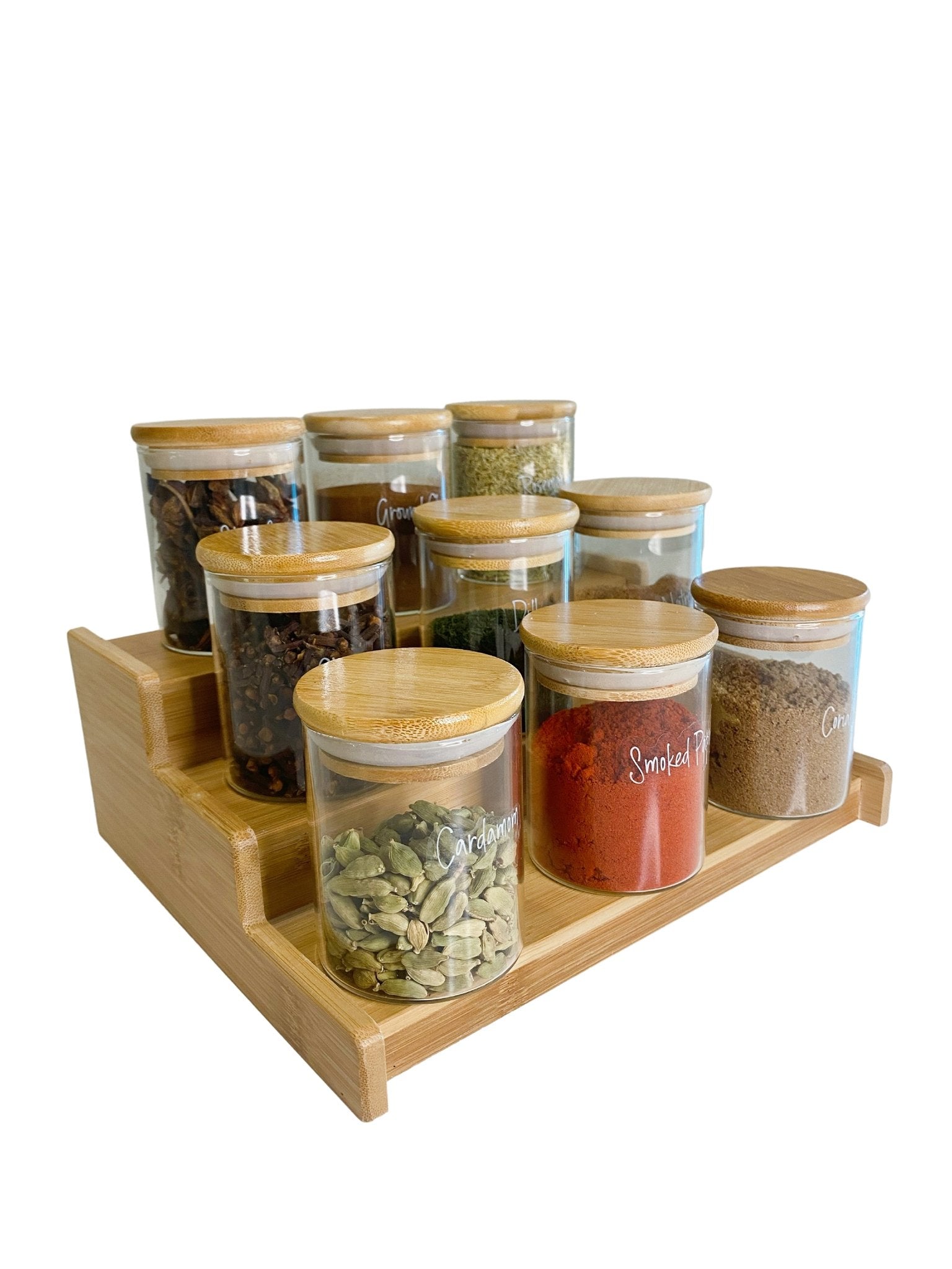 Glass Spice Jars with Bamboo lids - Organisation Station AU